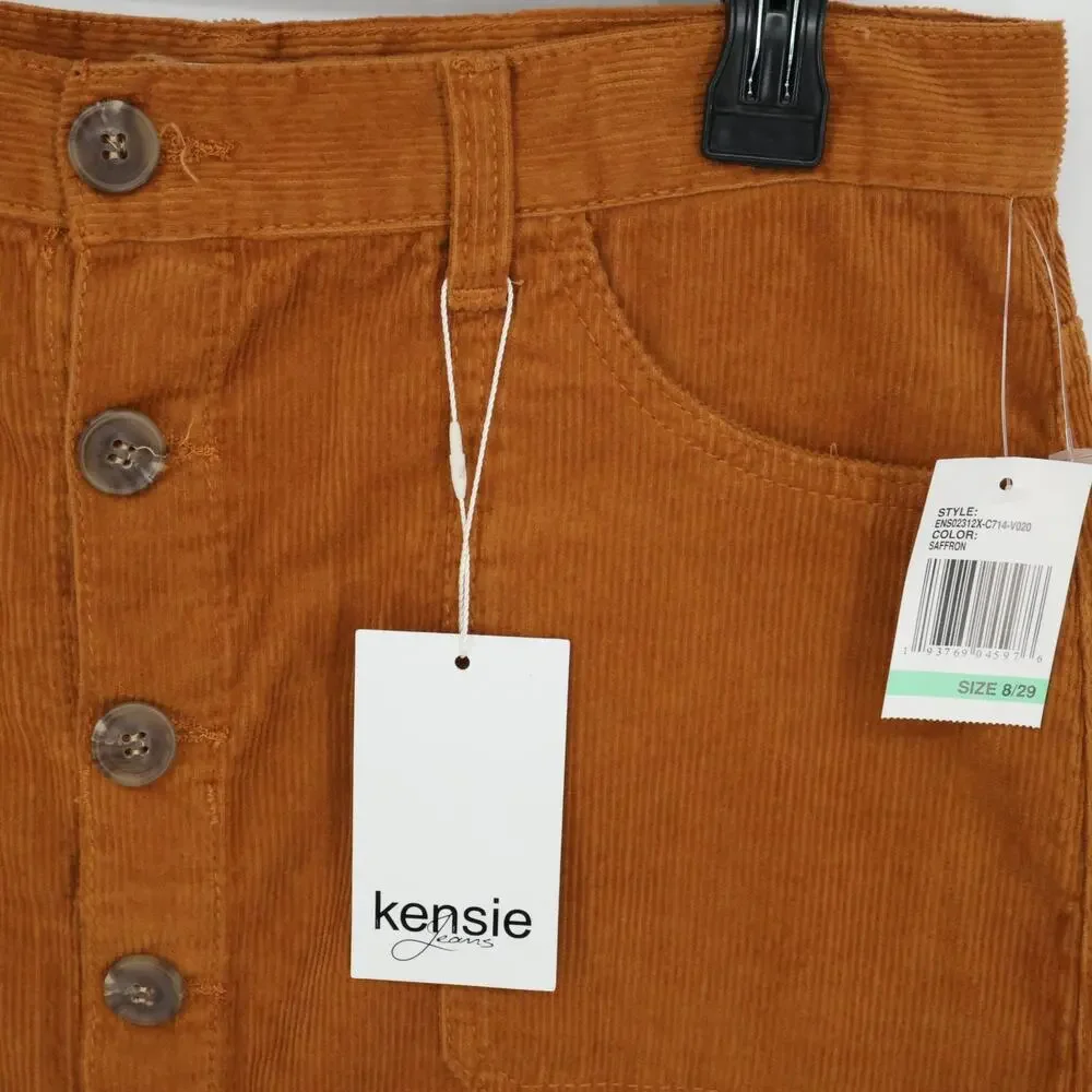 Kensie Skirt Womens 8 Waist 29 Rust Brown Corduroy Button Front Pockets New
